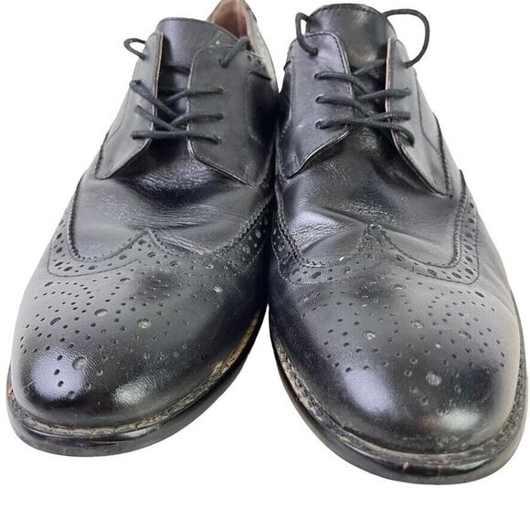Aston Grey Collection Cross Mens Black Leather Wingtip Oxford Dress Shoes sz 9 - Picture 7 of 16